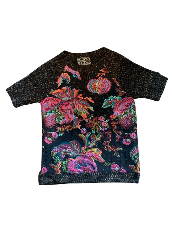 Anthropologie Tops - James Coviello Floral Metallic Knit Sweater Top Small Boho Cottagecore Artsy